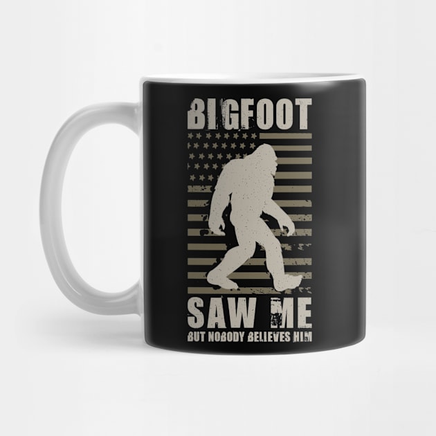 Vintage Bigfoot Saw Me But Nobody Believes Him American Flag by Tesszero